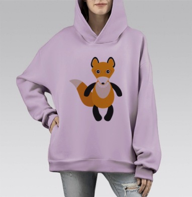 Уютный паттерн с милыми лисами и птицами, Hoodie Mono Fiolet, оверсайз, утепленная