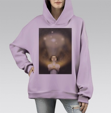в приключениях по свету, Hoodie Mono Fiolet, оверсайз, утепленная