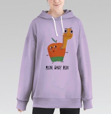 Веселая иллюстрация: убегающее яблоко с червяком, Hoodie Long Oversize Fiolet