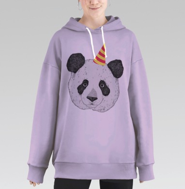 Веселая Панда в Праздничной Шапке, Hoodie Long Oversize Fiolet