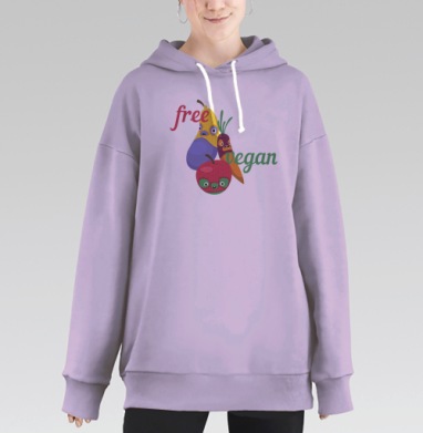 Весёлые веганские герои: Free Vegan, Hoodie Long Oversize Fiolet