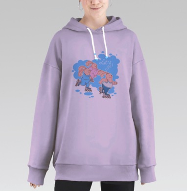 Весёлые зайцы на роликах – яркий принт для спорта, Hoodie Long Oversize Fiolet