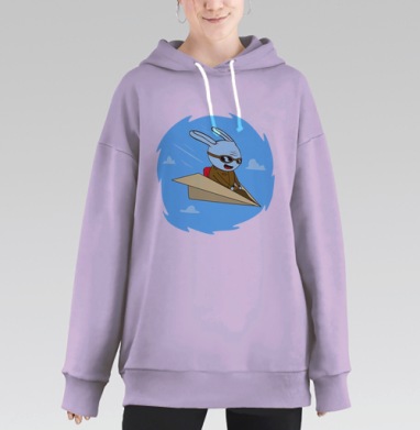 Весёлый кролик в бумажном самолёте, Hoodie Long Oversize Fiolet