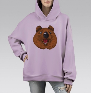 Веселый поющий медведь с музыкальными нотами, Hoodie Mono Fiolet, оверсайз, утепленная