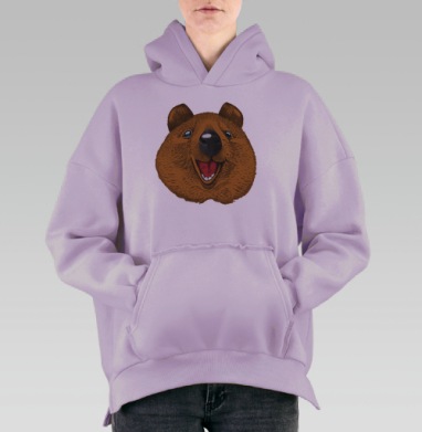 Веселый поющий медведь с музыкальными нотами, Hoodie Oversize Fiolet, утепленная