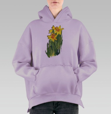 Весенние нарциссы, Hoodie Oversize Fiolet, утепленная