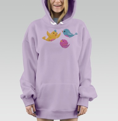 Весенние птички, Hoodie Mjhigh Dig Mel, Fiolet, утепленная