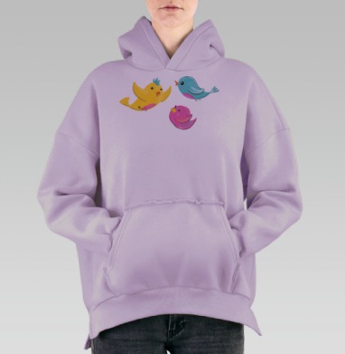 Весенние птички, Hoodie Oversize Fiolet, утепленная