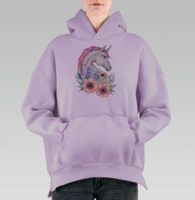 Весенний единорог, Hoodie Oversize Fiolet, утепленная