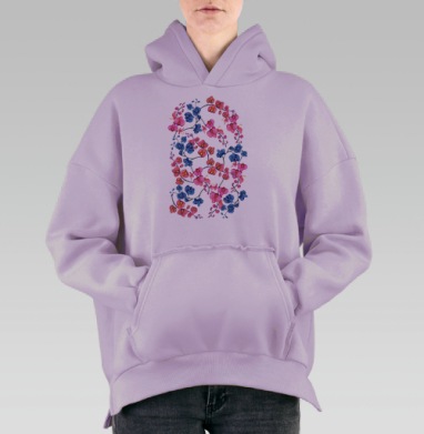 Весенний узор с орхидеями в акварели, Hoodie Oversize Fiolet, утепленная
