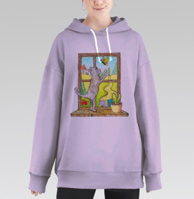 Весна и котик, Hoodie Long Oversize Fiolet