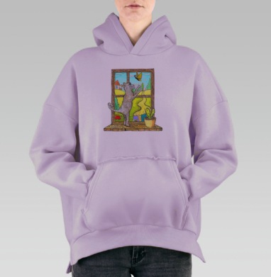 Весна и котик, Hoodie Oversize Fiolet, утепленная