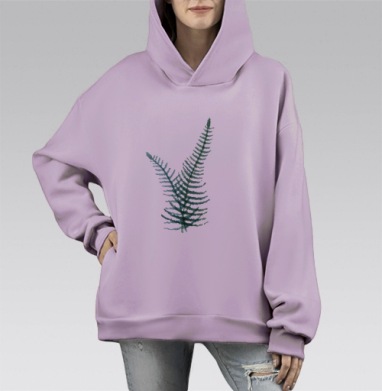Веточки папоротника, Hoodie Mono Fiolet, оверсайз, утепленная