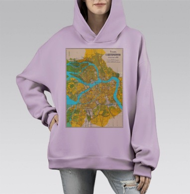 Винтажная карта Санкт-Петербурга 1903 года, Hoodie Mono Fiolet, оверсайз, утепленная