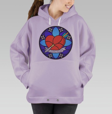 Влюбленное сердце, витраж, Hoodie Oversize Fiolet
