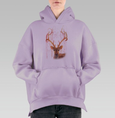 Волшебный олень, Hoodie Oversize Fiolet, утепленная