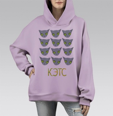 всем котов, Hoodie Mono Fiolet, оверсайз, утепленная