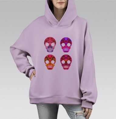 Хэллоуин череп, Hoodie Mono Fiolet, оверсайз, утепленная