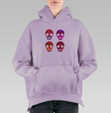 Хэллоуин череп, Hoodie Oversize Fiolet, утепленная