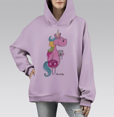 Я в тебя верю - единорожка, Hoodie Mono Fiolet, оверсайз, утепленная