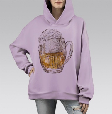 Янтарная кружка пива Beer Time, Hoodie Mono Fiolet, оверсайз, утепленная