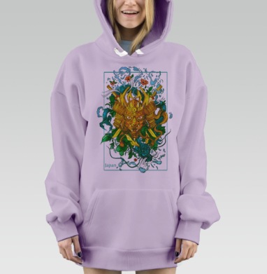 Японская маска с драконом, Hoodie Mjhigh Dig Mel, Fiolet, утепленная