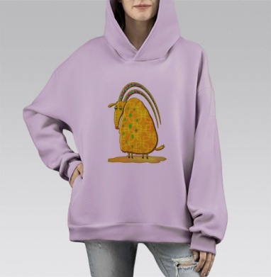 Яркая антилопа с узорчатыми рогами, Hoodie Mono Fiolet, оверсайз, утепленная