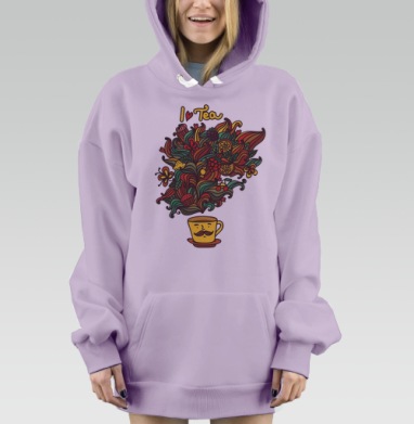 Яркая чашка с узорным паром – Любовь к чаю, Hoodie Mjhigh Dig Mel, Fiolet, утепленная
