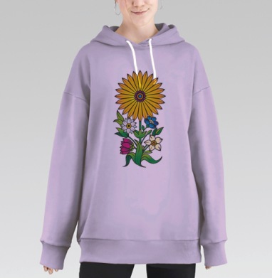 Яркая цветочная композиция в народном стиле, Hoodie Long Oversize Fiolet