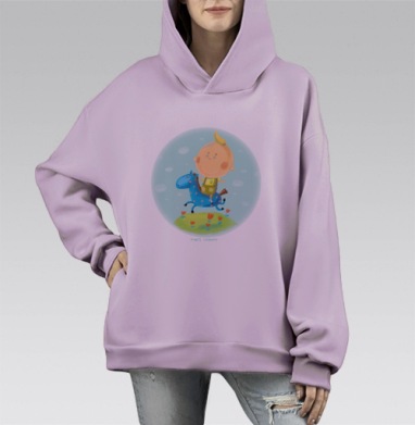 Яркая игрушка-лошадка для радостного детства, Hoodie Mono Fiolet, оверсайз, утепленная