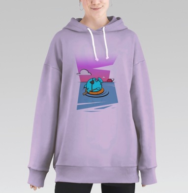 Яркая мультяшная утка в спасательном круге, Hoodie Long Oversize Fiolet