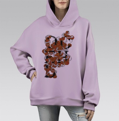Яркая осенняя графика с тыквами и надписью ПОДПИСЬ, Hoodie Mono Fiolet, оверсайз, утепленная