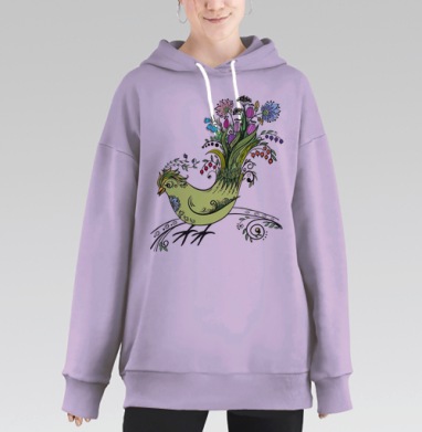 Яркая птица с цветочным хвостом возрождения, Hoodie Long Oversize Fiolet
