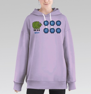 Яркая зеленая овца и синие мультяшные существа WTF??, Hoodie Long Oversize Fiolet