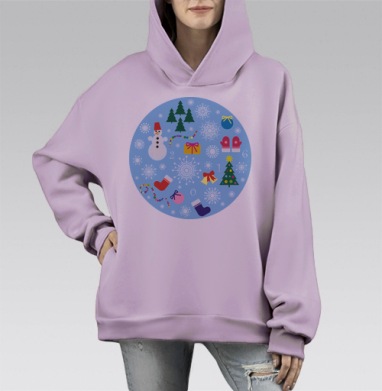 Яркая зимняя праздничная иллюстрация 2021, Hoodie Mono Fiolet, оверсайз, утепленная