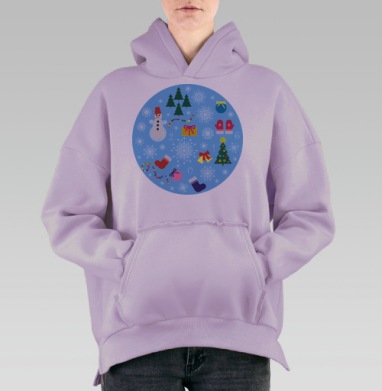 Яркая зимняя праздничная иллюстрация 2021, Hoodie Oversize Fiolet, утепленная