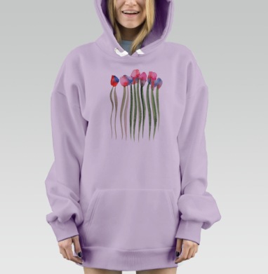 Яркие акварельные цветы, Hoodie Mjhigh Dig Mel, Fiolet, утепленная