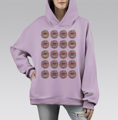 Яркие милые ежики в разноцветных футболках, Hoodie Mono Fiolet, оверсайз, утепленная