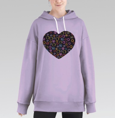 Яркий абстрактный узор из цветных колец, Hoodie Long Oversize Fiolet