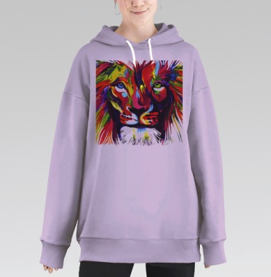 Яркий экспрессионистский лев – символ силы и энергии, Hoodie Long Oversize Fiolet