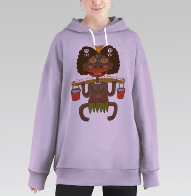 Яркий карикатурный африканский персонаж с коромыслом, Hoodie Long Oversize Fiolet