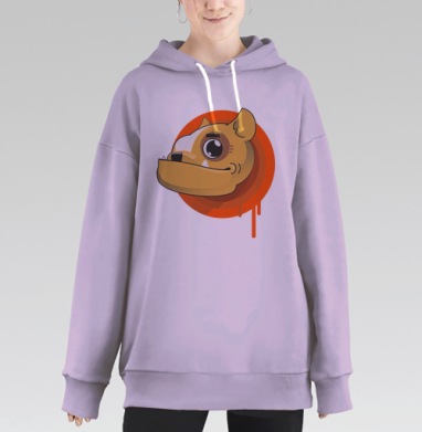 Яркий мультяшный портрет хитрой собаки, Hoodie Long Oversize Fiolet
