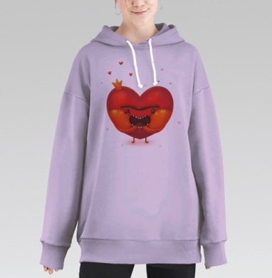 Яркий мультяшный сердце-краб с короной, Hoodie Long Oversize Fiolet