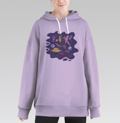 Яркий набор космических мультяшных персонажей, Hoodie Long Oversize Fiolet