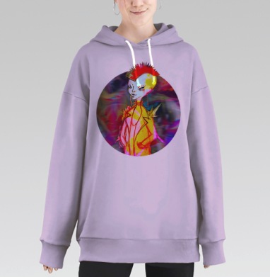 Яркий панк с красным и жёлтым ирокезом, Hoodie Long Oversize Fiolet