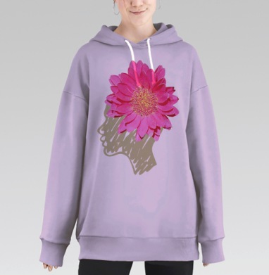 Яркий розовый цветок с теневой головой – арт-декор, Hoodie Long Oversize Fiolet