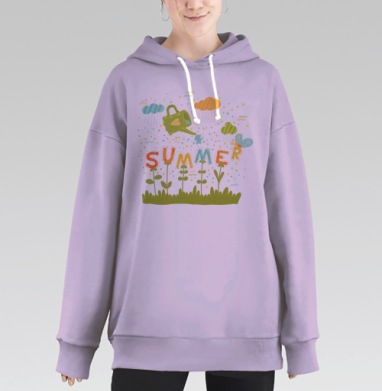 Яркое летнее настроение: иллюстрация SUMMER, Hoodie Long Oversize Fiolet