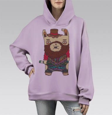 Забавный зверь с бородой в ярких штанах, Hoodie Mono Fiolet, оверсайз, утепленная
