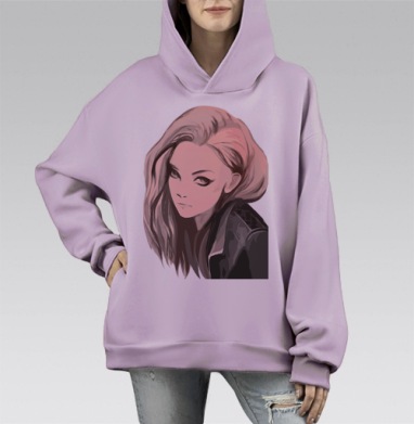 Загадочный образ в нежных тонах, Hoodie Mono Fiolet, оверсайз, утепленная