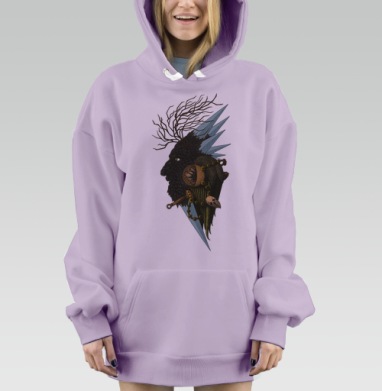 Загадочный рогатый зверь механика смерть темное фэнтези животное, Hoodie Mjhigh Dig Mel, Fiolet, утепленная